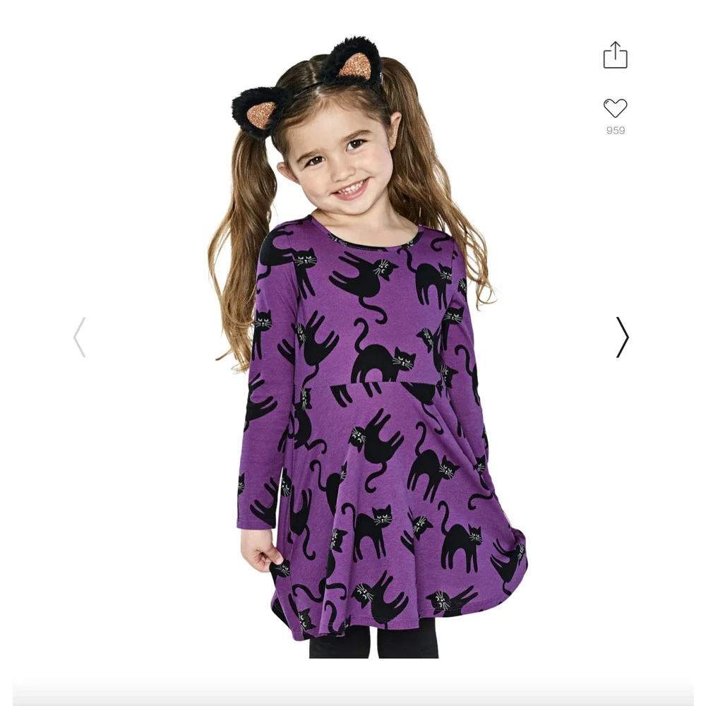 NWT Children's Place Purple W/Black Halloween Cat Skater Dress